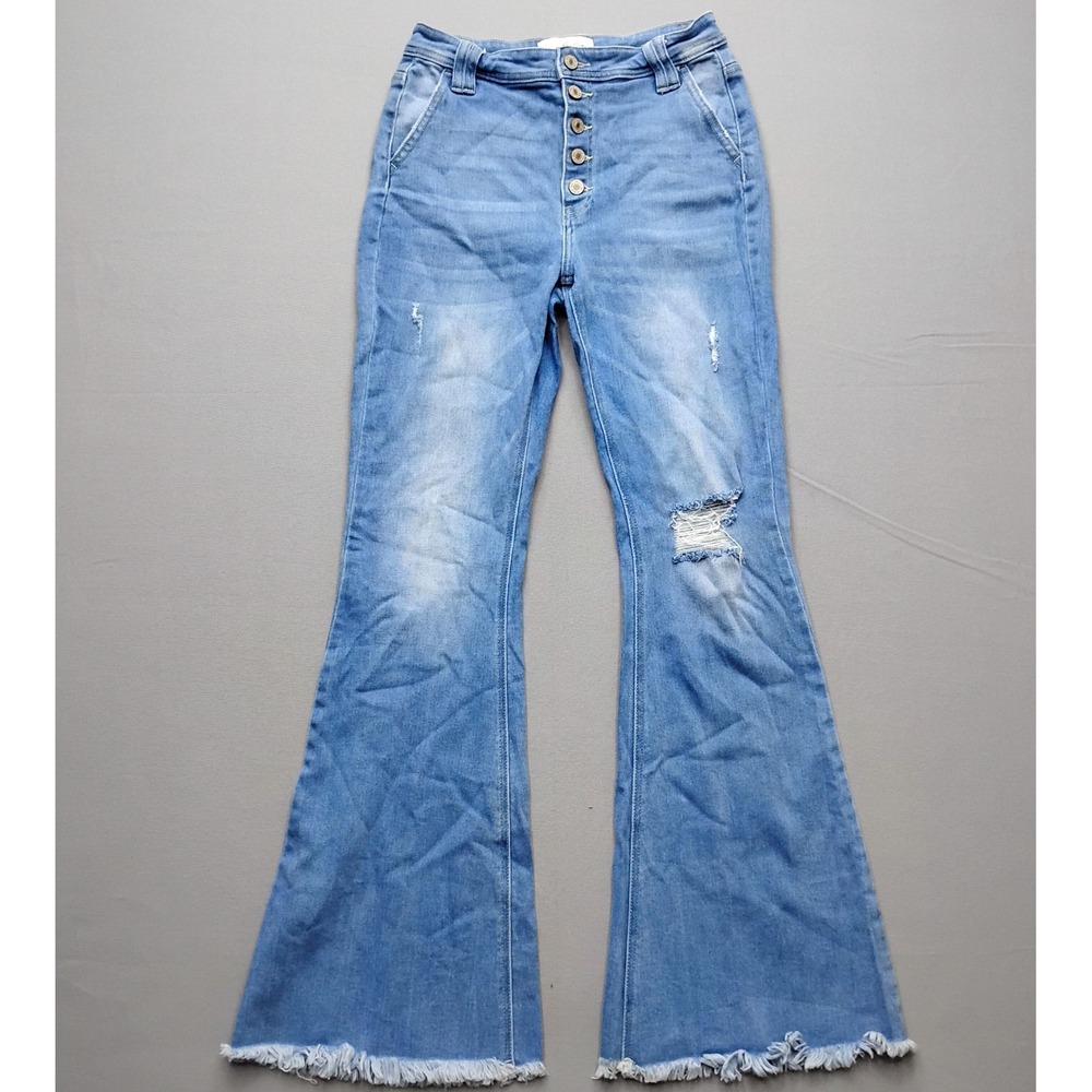 KanCan Women Blue High Rise Button Fly Flare Jeans KC7345M Size 9/28